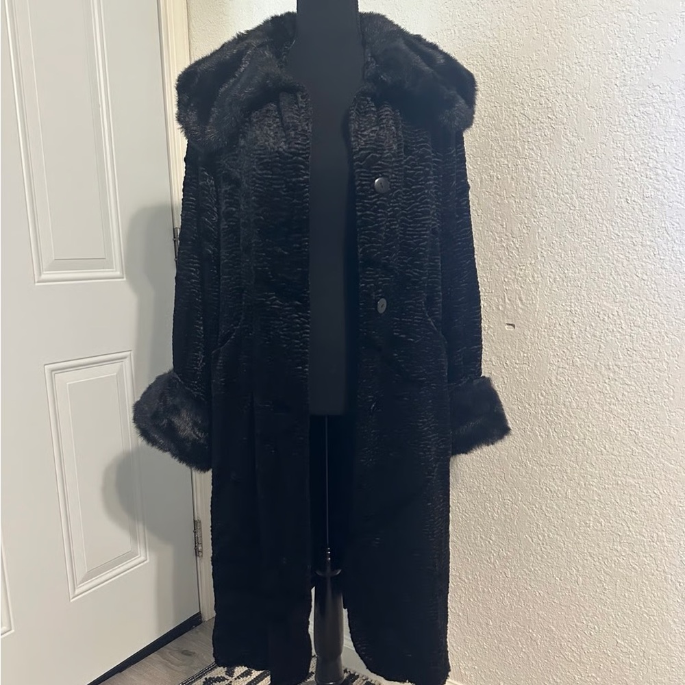 Larry Levine Vintage Black Faux Fur Coat XL